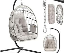 Hanging Swing Chair with Frame Folding Height Adjustable Cushion