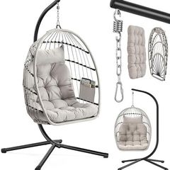 Hanging Swing Chair with Frame Folding Height Adjustable Cushion