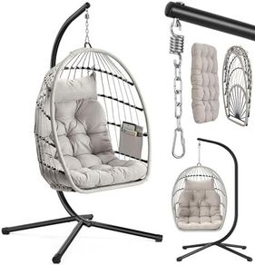 Hanging Swing Chair with Frame Folding Height Adjustable Cushion