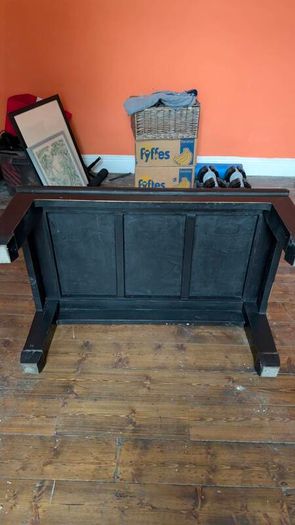 coffee table, black lacquered with rattan inset