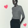 Zara Charcoal Grey Textured Knit Cardigan Flower Jewel Buttons Size S Image 4