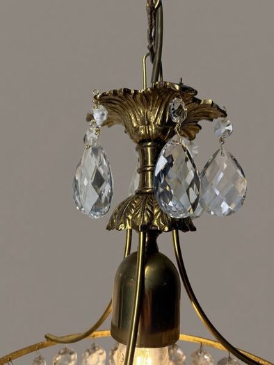 Vintage French Brass & Crystal Lantern Chandelier