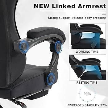Gaming Chair for Adults, Ergonomic Gaming Chair with Footrest, Lumbar Support and Headrest, Adjustable Height computer chairs gaming, fabric gamer chair for Home Office, Black