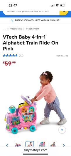 VTech Baby 4-in-1 Alphabet Train Ride On Pink