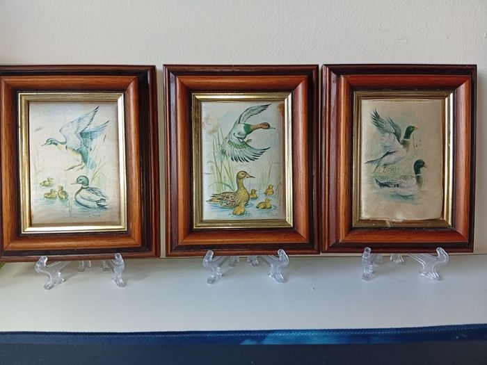 3 VTG Small Framed Miniature Print on Silk Made in N. Ireland Consort Pictures-DAMAGED 11X13.5 CMS