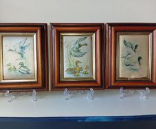 3 VTG Small Framed Miniature Print on Silk Made in N. Ireland Consort Pictures-DAMAGED 11X13.5 CMS