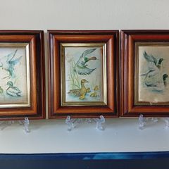 3 VTG Small Framed Miniature Print on Silk Made in N. Ireland Consort Pictures-DAMAGED 11X13.5 CMS
