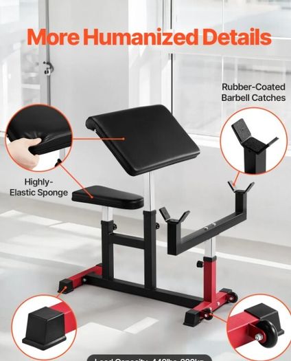 Preacher Curl Bench  Adjustable Barbell & Dumbbell Biceps Training Station 200kg