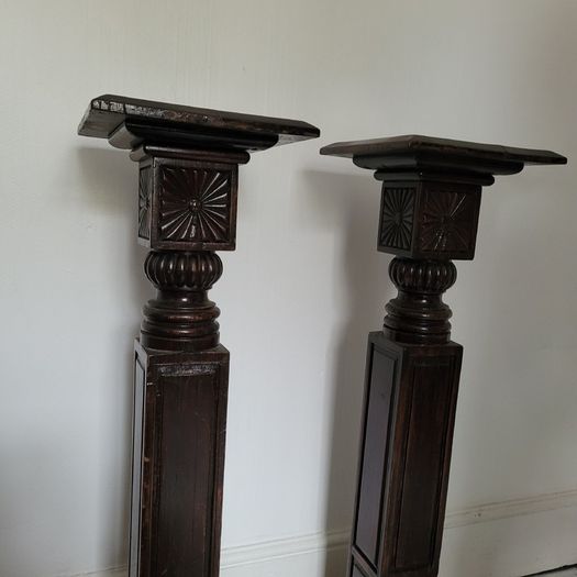 19th century pair of carved wooden plinths