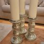3x Silver Gilded Glass Ribbed Pilar Candle Holders with New Candles Image 4