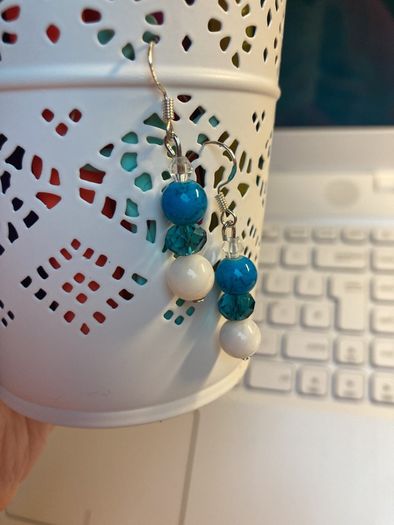 Handmade Glass Crystal And Mother Of Pearl Turquoise Earrings