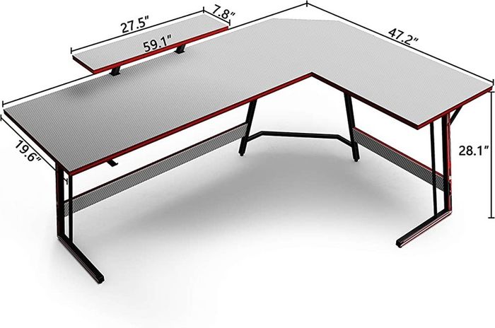 L Shaped Gaming Desk 150 x 120 cm, Ergonomic Computer Corner Gaming Desk, Large PC Writing Table with Monitor Stand, Stable Metal Legs Gamer Workstation for Home Office