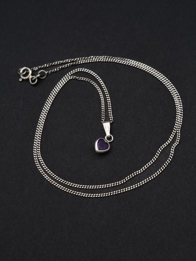 Tiny Amethyst Silver Heart On Italian Chain