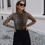 Mock Neck Leopard Print Slim Tee Image 2