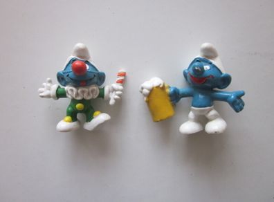 Two Vintage Smurf Figurines 2" Peyo Bully Pvc