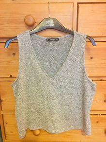 Mango Silver Sparkly V Neck Top