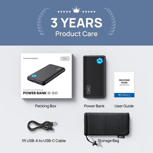 INIU Power Bank, Portable Charger 10000mAh Slimmest & Lightest High-Speed USB C Input & Output, PowerBank Triple 3A Phone Battery Pack, Travel Charger for iPhone 17 16 15 14 Plus Pro Samsung iPad etc