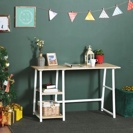 White Minimalistic Office Desk With Shelving