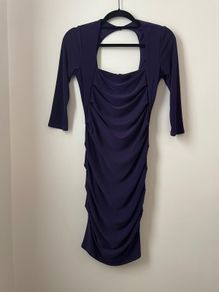 OSSIE CLARK Fabulous Purple Ruched Bodycon Dress Size 8!