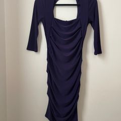 OSSIE CLARK Fabulous Purple Ruched Bodycon Dress Size 8!