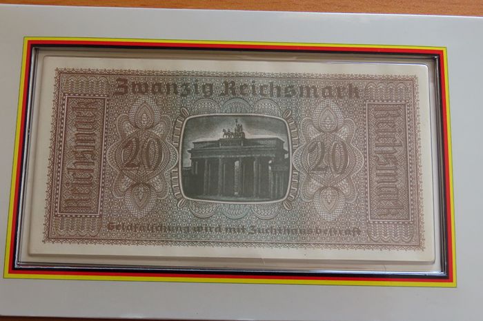 Third Reich Germany WW2 | 20 Reichsmark RARE banknote 1940 - 1945 | 2 Mark Coin in China friendship collectors set