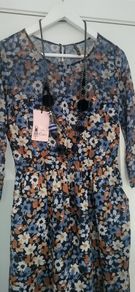 Stradivarius navy floral dress with pockets Sz M ( Fit 8-10UK)