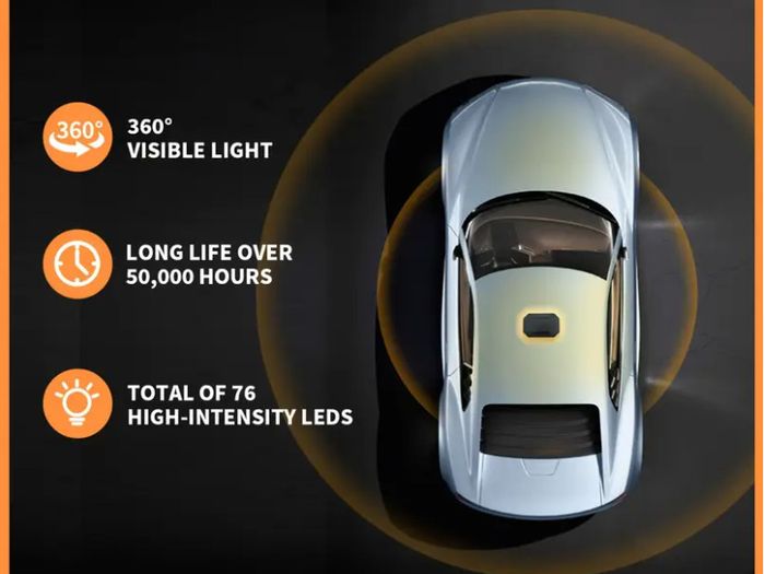 EINERCAR 76 LED Light Bar - Octagonal, High Brightness, Magnetic Mount, 12-24V Beacon
