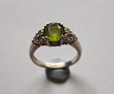 925 Sterling Silver Green Stone & CZ Ring