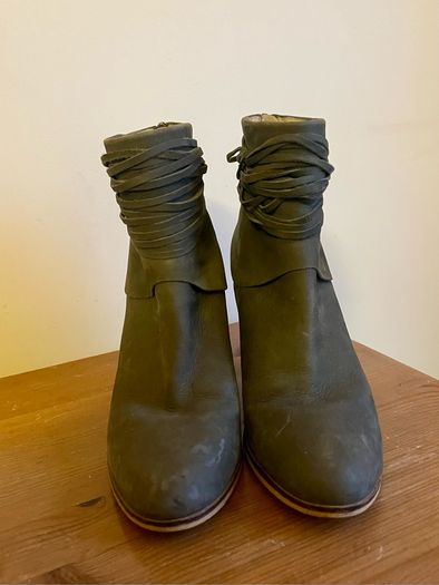 Mint Velvet Khaki Olive Suede Leather Ankle Boots Size 37 UK 4