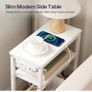 Narrow Side Table, Slim Bedside Table with Charging Station for Small Space, USB Ports and Power Outlet, 40 x 20 x 60 cm, for Living Room, White and Cream Image 4