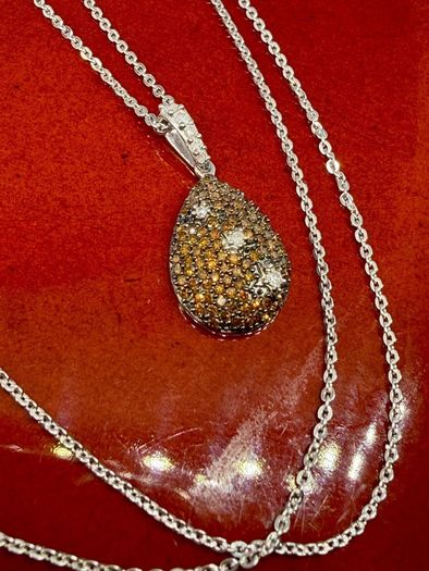 Diamond Orange Red Diamond & White Natural Diamond Pendant with Chain
