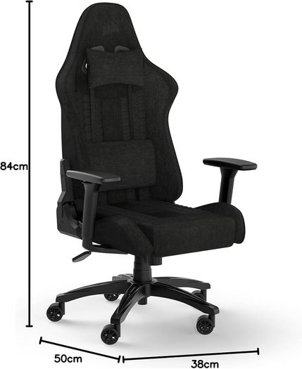 RELAXED Gaming Chair - Fabric - Racing-Inspired Design - Lumbar Pillow - Detachable Memory Foam Neck Pillow - Adjustable Seat Height - Adjustable Armrests - Black