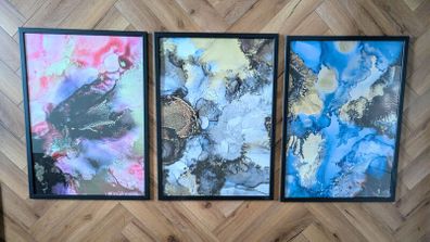 Set of 3 Large Abstract Art Prints, Framed (IKEA FISKBO) - 53x73cm