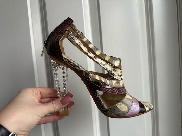 Jimmy Choo Cyndi Rhinestone Lucite Sandals - Sz 39.5