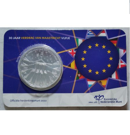 Netherlands 5 Euro Uncirculated Coin 2022 - Maastricht Treaty - Dutch Coincard Catalogue