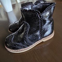 Girls black patent ankle boots Next