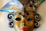 Vintage Venetian Hand Painted Wall Hanging Carnival Mask.