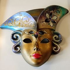 Vintage Venetian Hand Painted Wall Hanging Carnival Mask.