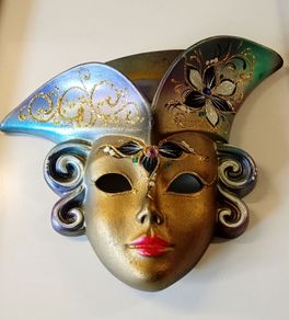 Vintage Venetian Hand Painted Wall Hanging Carnival Mask.