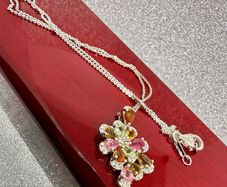 Multi-Tourmaline & White Zircon Pendant with Chain