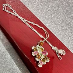 Multi-Tourmaline & White Zircon Pendant with Chain