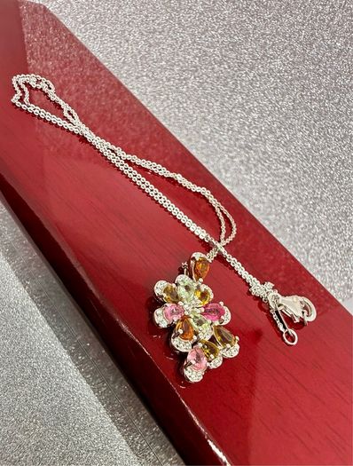 Multi-Tourmaline & White Zircon Pendant with Chain