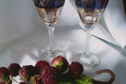 A pair of Italian  Crystal Royal Blue Gold Wine  Glasses