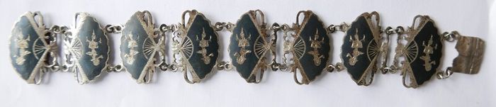 Vintage SIAM STERLING Silver 8 Panel Fan Bracelet L 7" - 20,36g