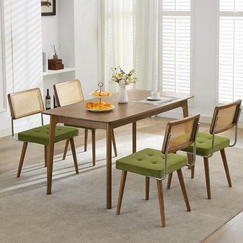 Dining Room Chairs, Set of 2, Upholstered Chairs with Faux Leather Seat, Breathable Rattan Backrest, Adjustable Feet and Sturdy Solid Wood Legs, Kitchen Chairs up to 150 kg, for Dining Room, Living