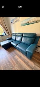 Teal Leather Chaise Sofa
