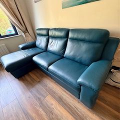 Teal Leather Chaise Sofa