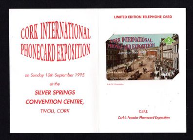 1995 Ireland 5 unit Cork International Phonecard Exposition, 10th September 1995 BT Telecom (Landis & Gyr (Optical) Phonecard in linked wallet