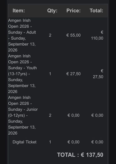 Irish Open Sunday Tickets x5