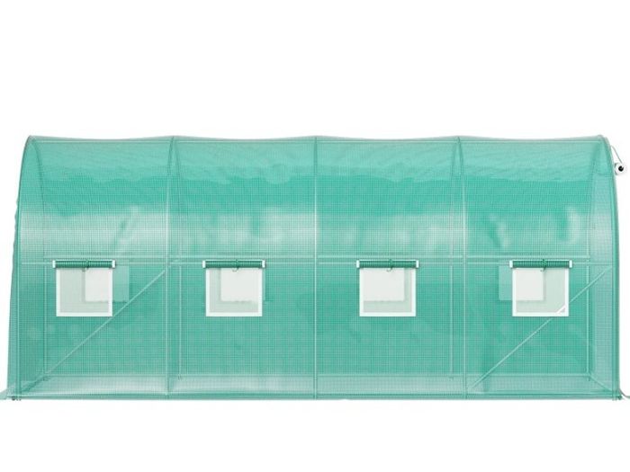 Large Walk-In Polytunnel Greenhouse 15ft x 7ft x 7ft  Galvanised Steel Frame, 8 Windows & 2 Zipped Doors Green